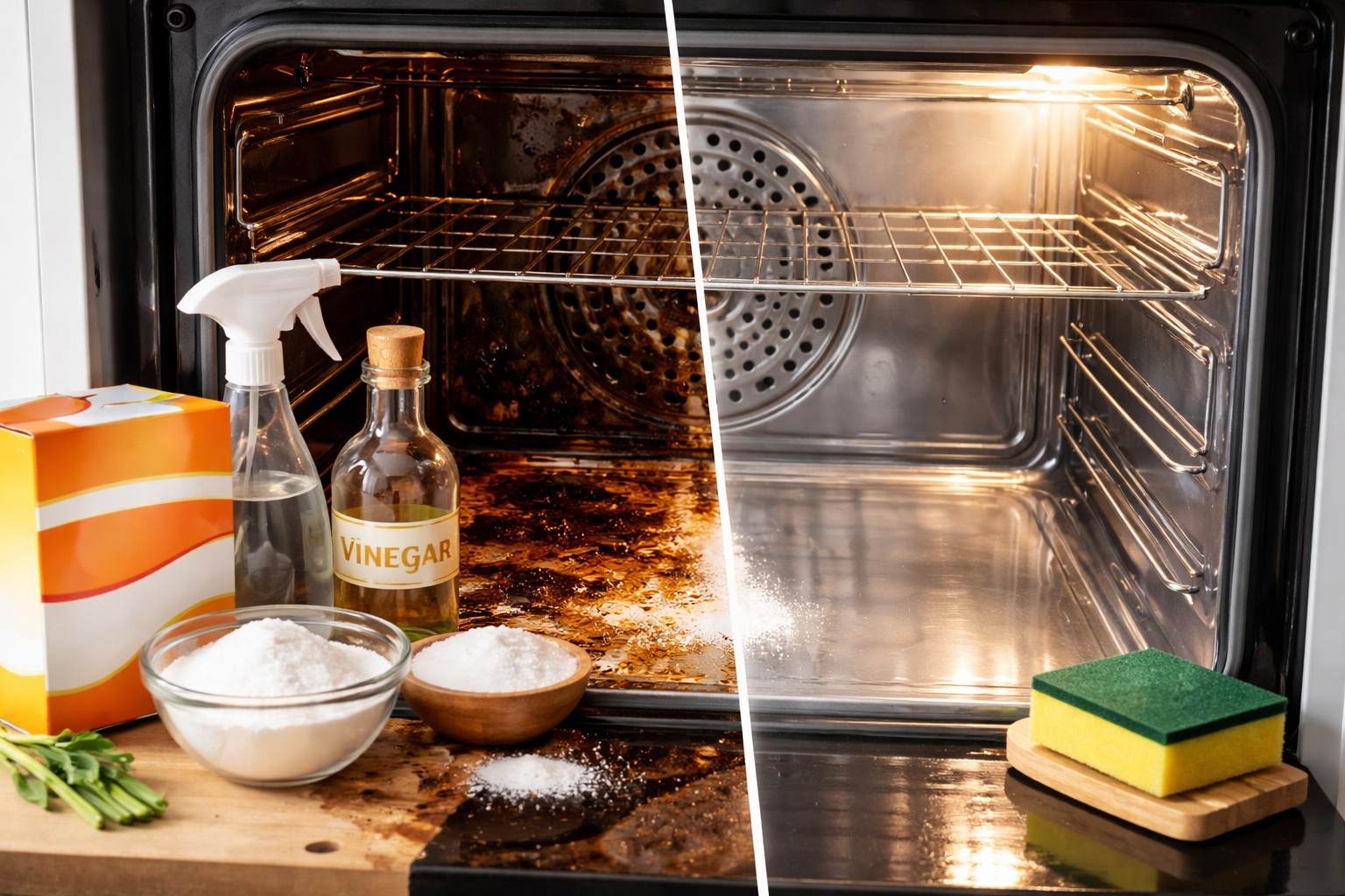 En effektiv måte å fjerne gammelt fett og smuss fra ovnen på ved hjelp av praktiske verktøy
